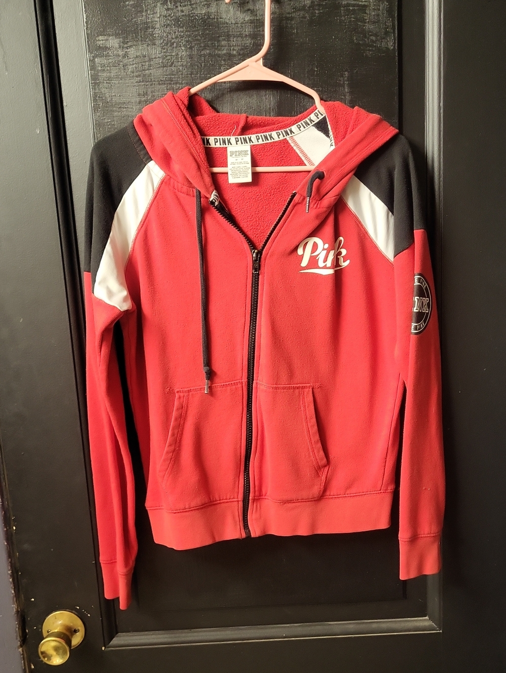 PINK Victoria's Secret Red, Black & White Zip Hoodie